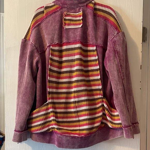 POL Pink Corduroy Bomber Jacket with Stripes - Picture 2 of 6